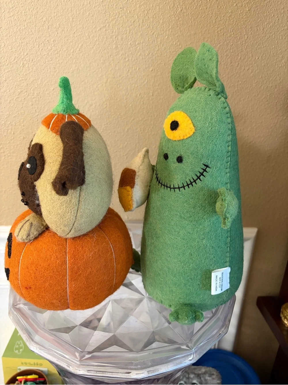 Wool Weighted Halloween Decor Pug Pumpkin Pup & Green Candy Corn Monster